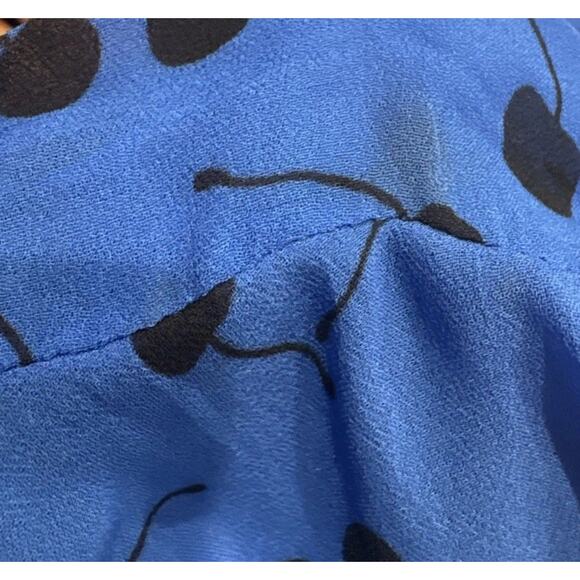 Karina Grimaldi Dress Women’s Size 4 Blue Black Cherry Print Ruched FLAWED - Picture 15 of 16